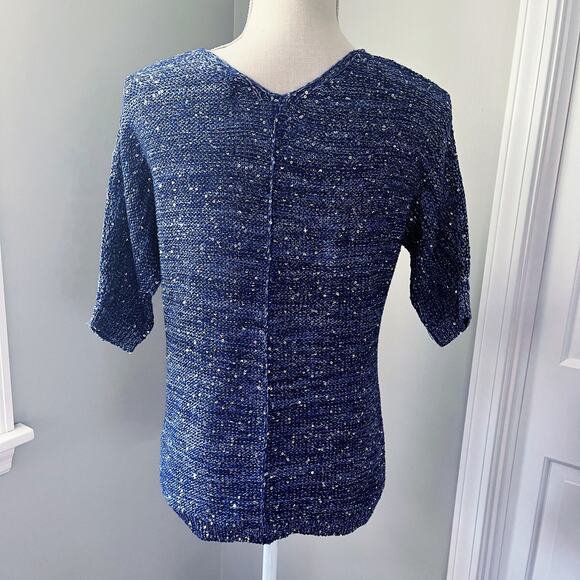 Halston Blue Silver Sequin Sweater - Picture 4 of 7